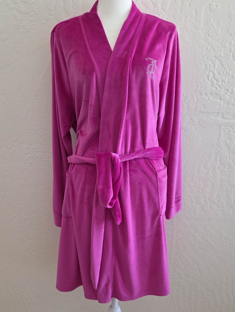 Juicy Couture Fuchsia Plush Robe with Embellished Monogram - Women
